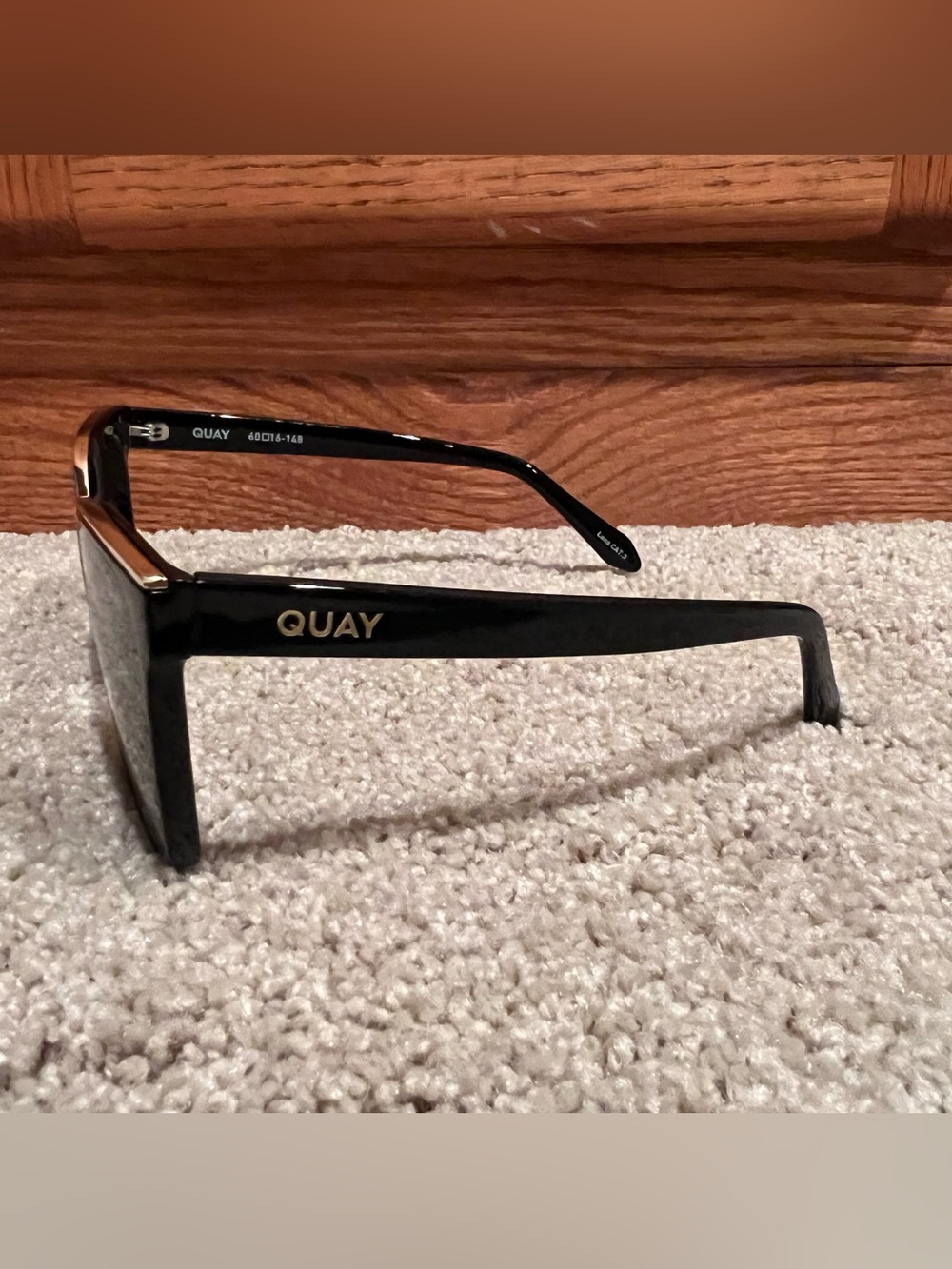 Quay Australia Black Square Shape Black & Gold Level Up Sunglasses with Case - Picture 3 of 8